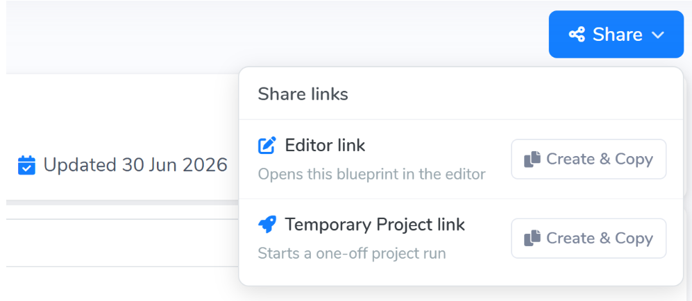 Screenshot of Secure Link Sharing Interface