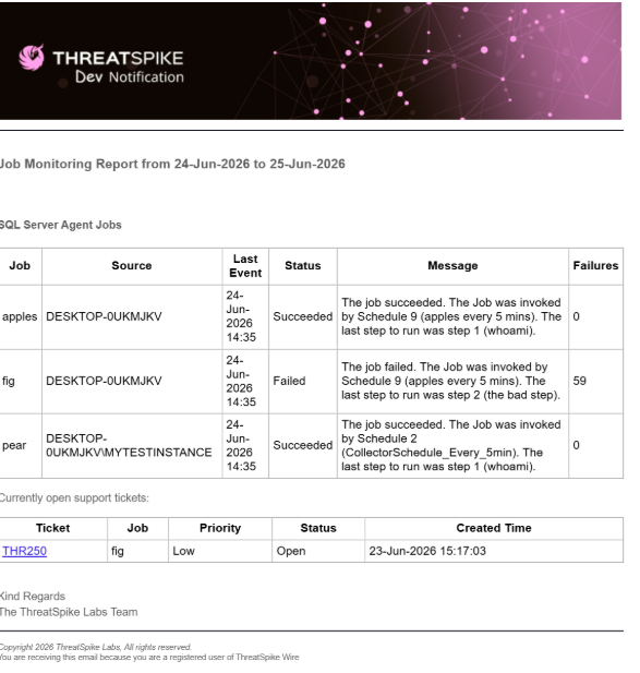 Screenshot of Daily SQL Email
