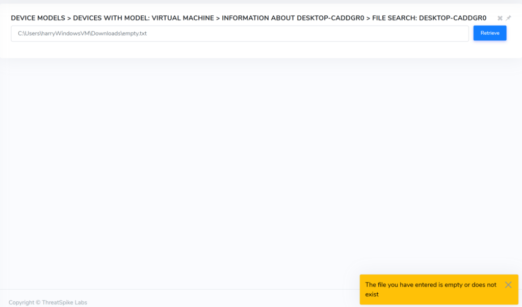 Screenshot of Threatspike Update: Empty File Export